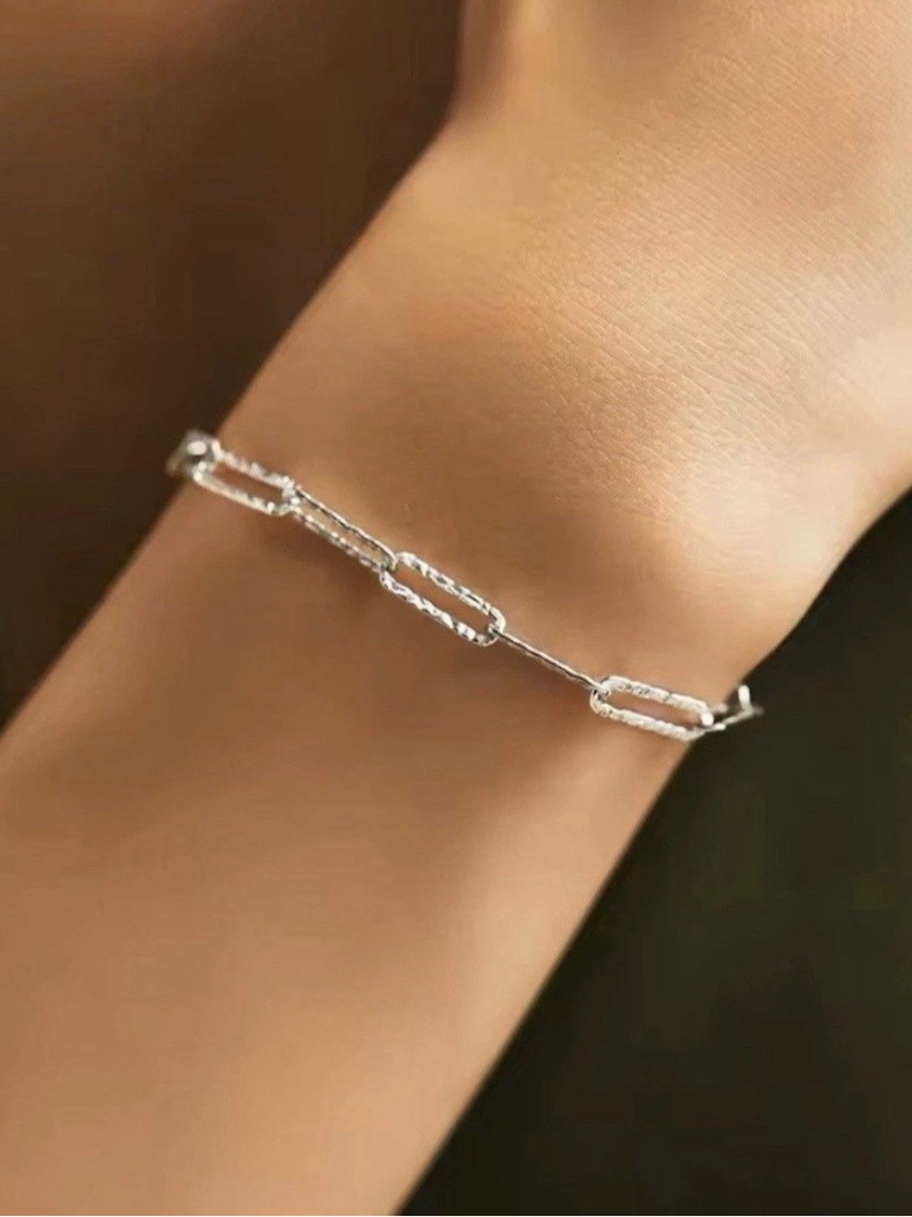 Hammered .925 Sterling Silver Paper Clip Chain Bracelet 7" |Adjustable NO Offers